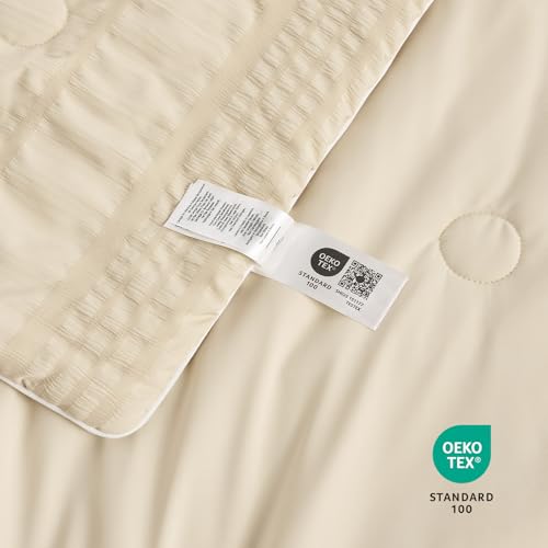 Queen Size Cooling Comforter - Khaki Seersucker Bed Bedding for Hot Sleepers
