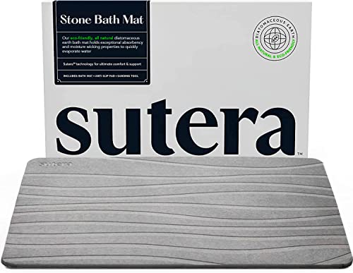 SUTERA Grey Diatomaceous Earth Stone Bath Mat - Quick-Dry, Non-Slip Bathroom Rug
