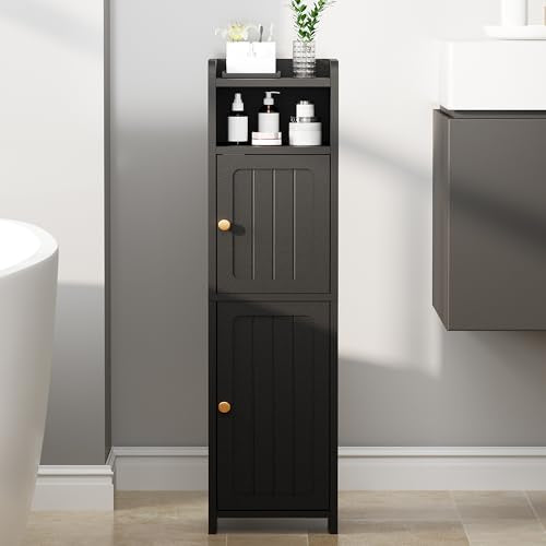 Small Bathroom Storage Cabinet - Black, Narrow 7.9 x 7.9 x 31.5 Inches
