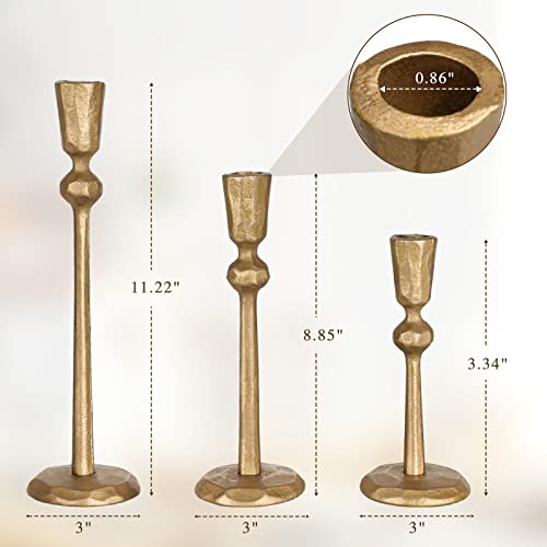Antique Brass Iron Taper Candle Holder Set of 3 - Decorative Wrought Iron Candlesticks