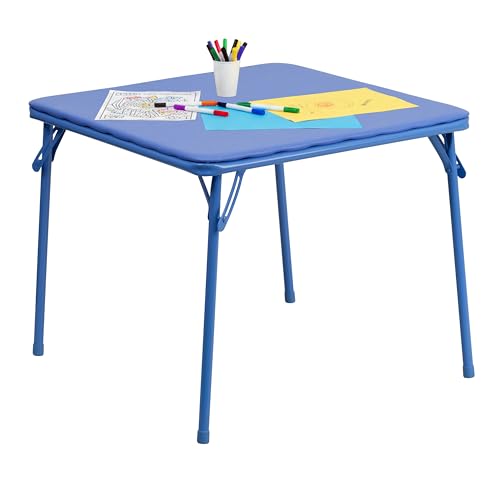 Flash Furniture Mindy Kids Blue Folding Table for Toddlers, 24x24 Inch, Safety Lock