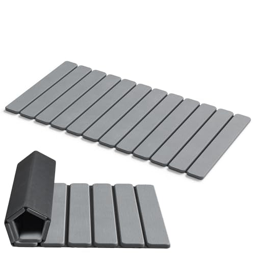 AWW Foldable Diatomaceous Stone Bath Mat - Non-Slip, Quick-Dry, Grey, 31.5" x 15.7" (12 Fold)