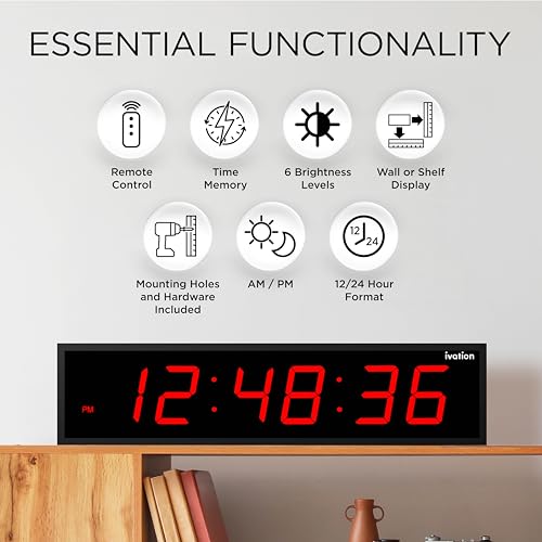 Oversized Digital Wall Clock 24 Inch Red LED Display - Large Modern Timepiece with Remote