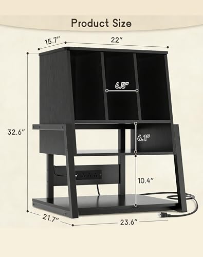 Homieasy Record Player Stand with Power Outlet - Black