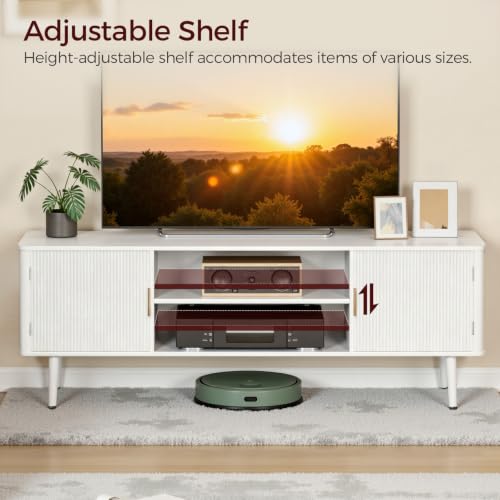 Modern TV Stand for 60 Inch TVs with Fluted Cabinet Doors and Adjustable Shelves