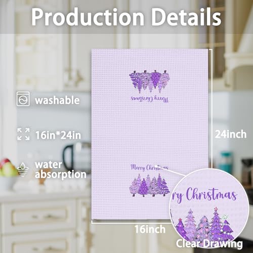 OINDADE Purple Christmas Tree Kitchen Towels - Winter Xmas Holiday Dish and Hand Towels, 16x24in, Decorative Xmas Bathroom & Kitchen Decor