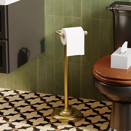 Brushed Gold Stainless Steel Freestanding Toilet Paper Holder Stand - Modern Pivoting Design
