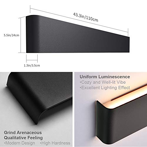 Modern Vanity Light Fixture 43.3 Inch Black Wall Sconce for Bathroom Mirror - Warm Light Variation