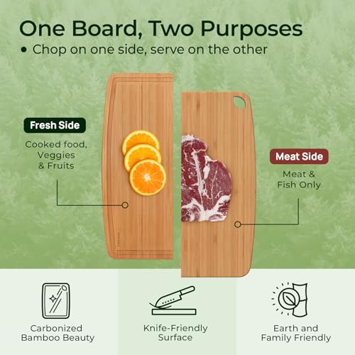 Keechee Bamboo Cutting Boards Set of 2 - Medium & Small Dishwasher Safe Wooden Chopping Boards with Juice Groove