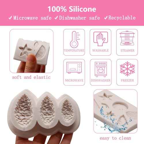 Pinecone Chocolate Molds, Pinenut Winter Foliage Lemon Slice Silicone Fondant Molds, Holly Leaf Lemon Candy Molds for Christmas Cake Decoration Cupcake Topper Gummy Plaster Clay Resin Set of 5