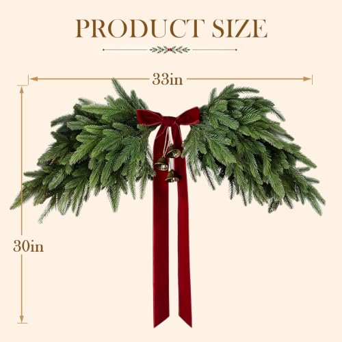 Christmas Garland with Red Velvet Bow and Bells, Artificial Pine