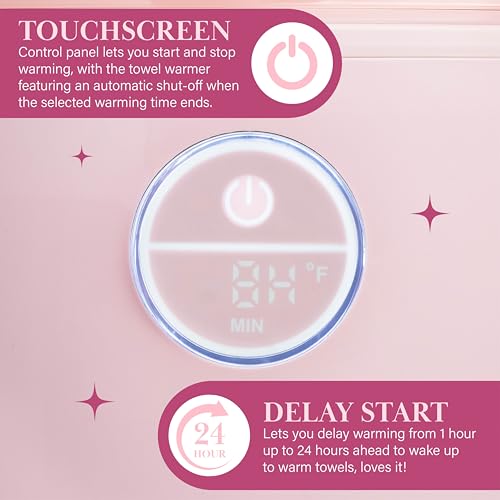 Pink Luxury Towel Warmer with Aromatherapy, Touchscreen Control, 20L Capacity