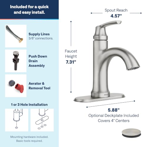 Moen Wellton Single-Handle Bathroom Faucet with Drain - Spot Resist Nickel - Variation 1