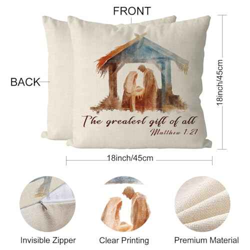 GAGEC Christian Christmas Pillow Covers Nativity Christmas Decorations Jesus is The Reason for The Season Xmas Throw Pillows Covers Home Sofa Living Room Decorative Cushion Case 18x18 Inch