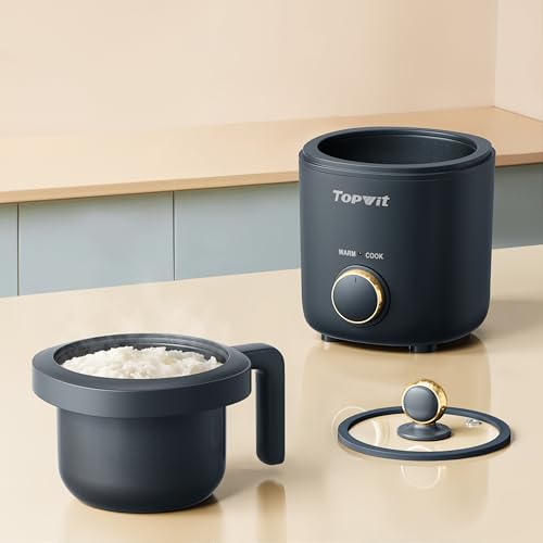 TopWit 2-Cup Mini Rice Cooker Grey, Compact Portable Food Steamer with Removable Pot