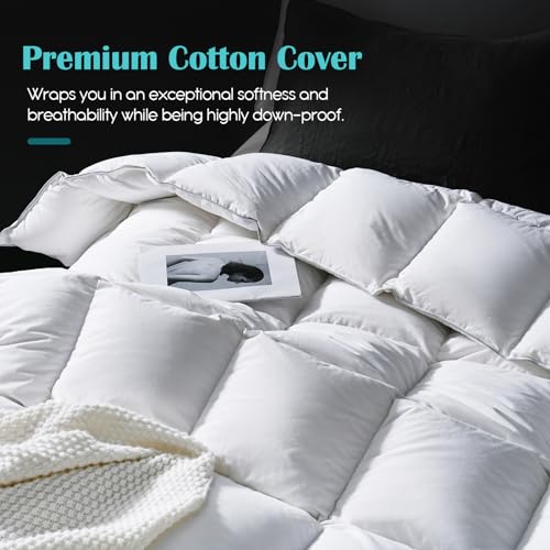 Oversized King Goose Feather Down Fiber Comforter - White, Hotel-Grade Luxury
