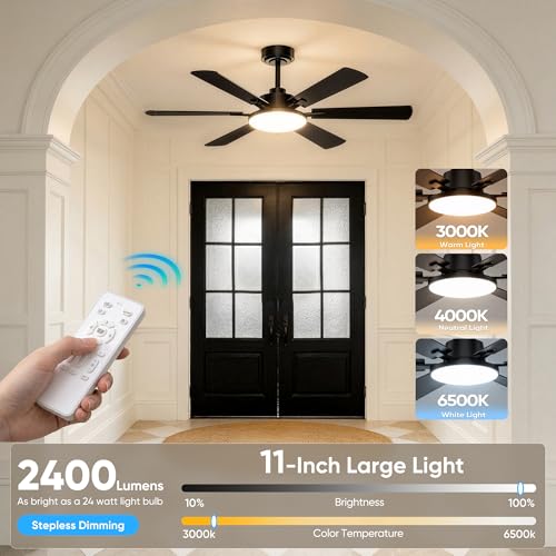 Black 52-Inch Ceiling Fan with Light and Remote Control - Downrod Mount