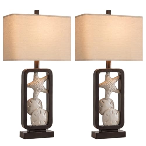 Set of 2 Coastal Starfish Table Lamps with Bulbs - Nautical Home Decor