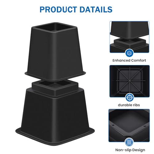ANNKUT 8 Inch Heavy Duty Bed Risers 8 Pack - Adjustable Furniture Elevation for Bed, Sofa, Desk, Black