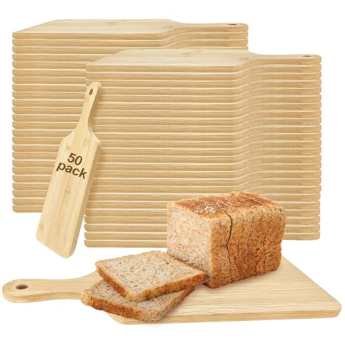 50 Pcs Bamboo Cutting Boards with Handles - Laser Engraving Ready Charcuterie Serving Trays for Kitchen & Gift