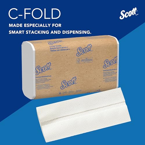 Scott Professional C-Fold Paper Hand Towels Bulk 200 Sheets x 9 Packs, Absorbent Single-Ply White Towels for Commercial Use