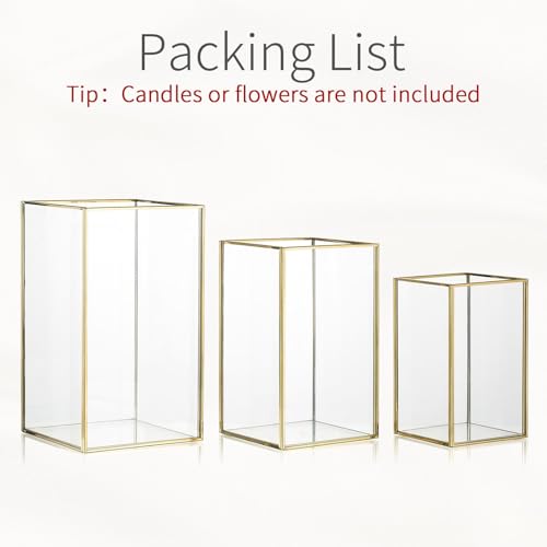 Hurricane Glass Candle Holder: Large Gold Lanterns Set of 3