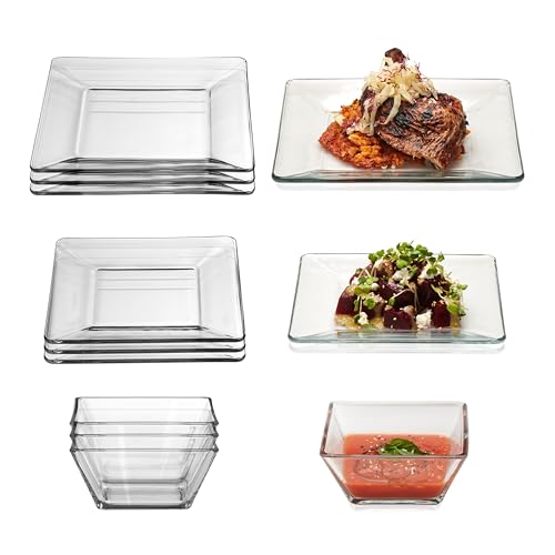 Libbey Tempo Square Glass Dinnerware Set - 12 Pieces, Dishwasher Safe