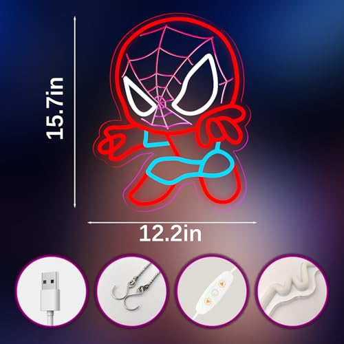 TOPQUALI T-Spider Neon Sign for Wall Decor, Dimmable Anime LED Light, Kids & Game Room Decoration, 12.2x15.7 Inch