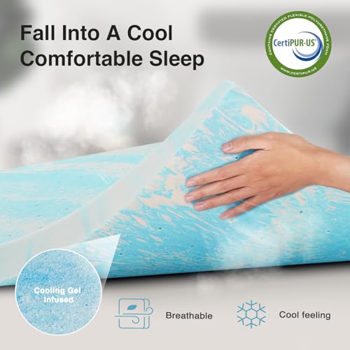 Full 3 Inch Cooling Gel Infused Memory Foam Mattress Topper - Pressure Relief