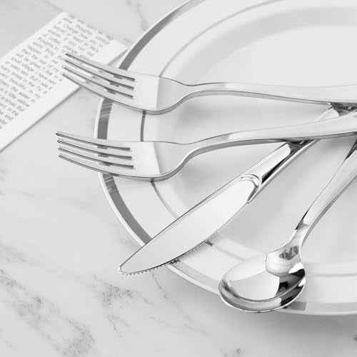 BESTVIP 60PCS Silver Plastic Silverware, Silver Disposable Utensils, Heavy Duty Cutlery Set of 30 Forks, 15 Spoons, 15 Knives for Party, Thanksgiving, Christmas, Wedding, Catering and Daily Use