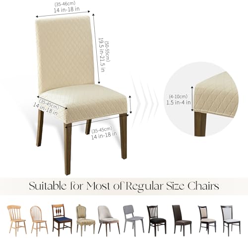 Waterproof Dining Room Chair Covers Set of 6 - Large Diamond-Beige Stretchable Protective Cover for Chairs