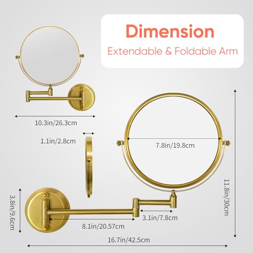 GURUN 8-Inch Wall Mounted Makeup Mirror with 10X Magnification - Retro Gold