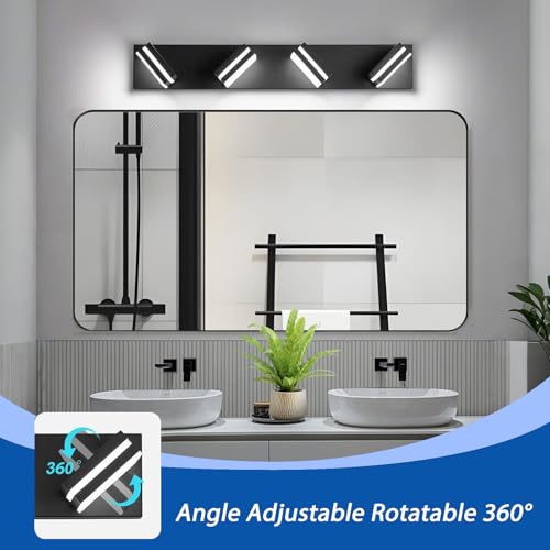 Black 4-Light Dimmable LED Bathroom Vanity Light Fixture - 360° Rotation