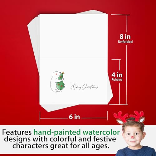 24 Pack Merry Christmas Cards 12 Festive Designs, with Printed White