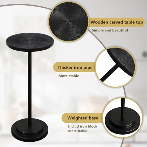 COVLON Black 2-Piece Round Pedestal Drink Side Tables for Living Room & Bedroom