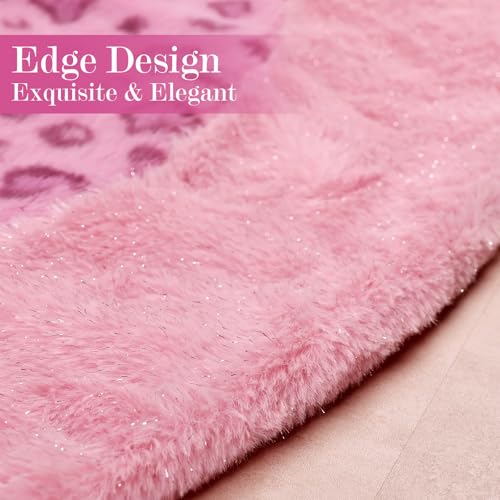48in Pink Panther Faux Fur Christmas Tree Skirt - Luxe Soft Holiday Decor