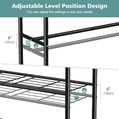 Portable 3-Tier Clothes Rack with Adjustable Shelves and Wheels - Black / Multi
