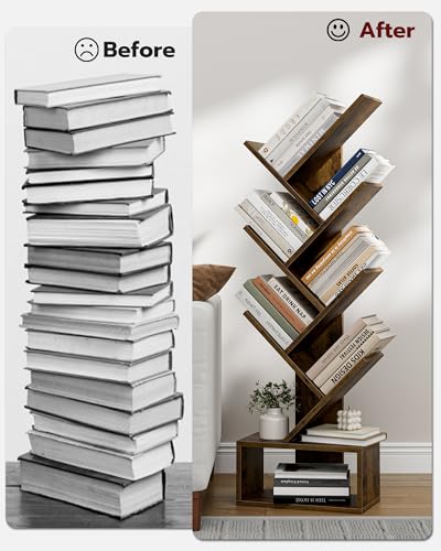 6 Tier Tree Book shelf - Small Bookcase and Bookshelf for Spaces,