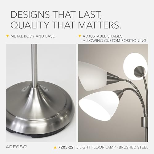 Adesso Silver Floor Lamp with 5 Movable Shades & Adjustable Brightness