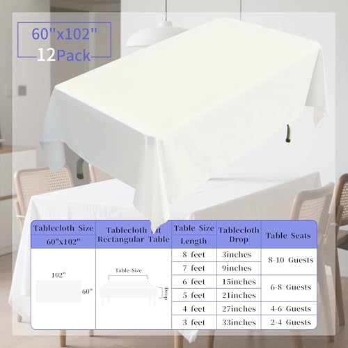 BIGTONE 12 Pack Ivory Rectangle Tablecloth 60 x 102 Inches for Weddings & Events