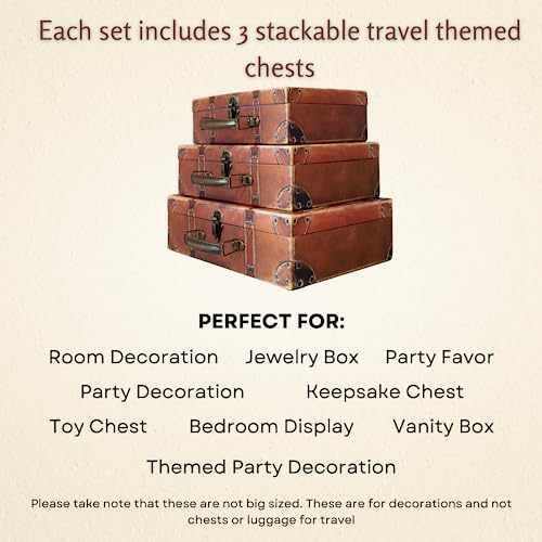 Travel-Themed Paperboard Storage Boxes Set of 3 - Suitcase Style Keepsake Organizers
