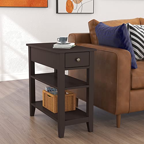 ChooChoo Espresso Side Table with Drawer & Shelves - Living Room Accent Furniture