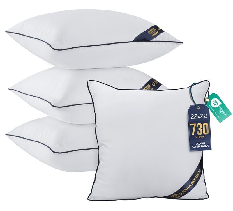 22x22 Inch Piping Throw Pillow Inserts Pack of 4 - Decorative Support Cushions