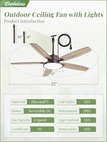 52-Inch Waterproof Outdoor Ceiling Fan with Light IP65 for Patio Gazebo - Oil Bronze