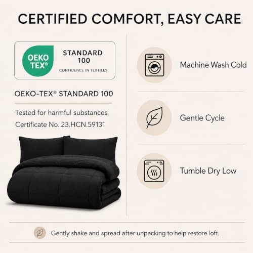 CozyLux Full Size Black Comforter Set - 7-Piece Bed in a Bag, All-Season Warmth