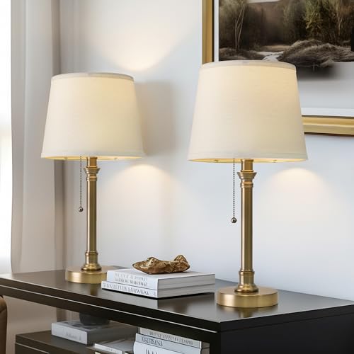 19.5-Inch Warm Gold Small Table Lamps Set of 2 for Living Room & Bedroom - Modern Minimalist Design