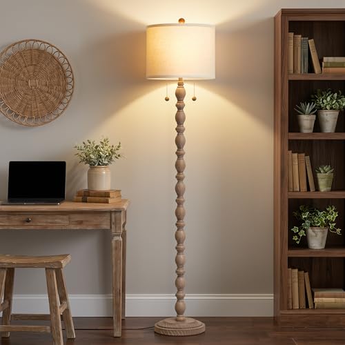 Farmhouse Floor Lamp with Dual Heads & Bulb - Dark Brown 2