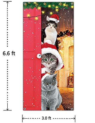Funny Cats Christmas Door Banner - Santa Cats Decoration 6.6 x 3 ft