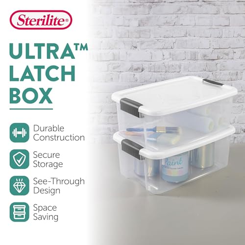 Sterilite Ultra Latch Storage Box 18 Quart - 12 Pack, Clear, Secure Lids