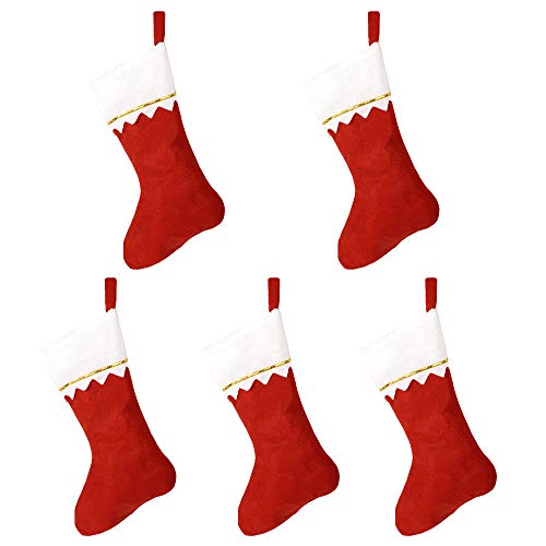 DALJIAFA 5 Pack Large Red & White Christmas Stockings Holiday Decor DIY Kit